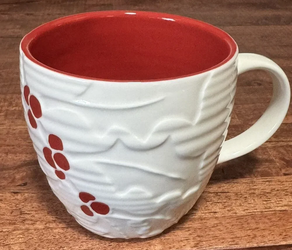 Starbucks Holly Berry Christmas Mug 16 oz 2010 White Red Hand painted Berries